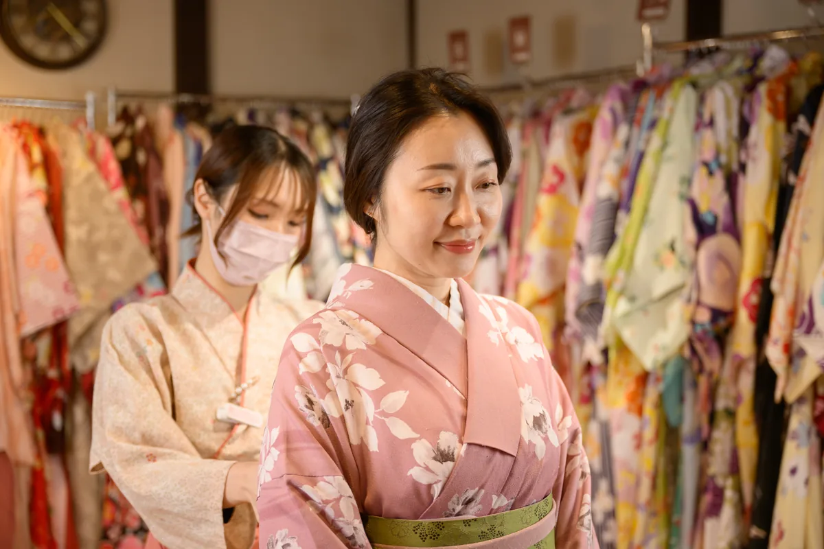 Professional assistance with kimono dressing