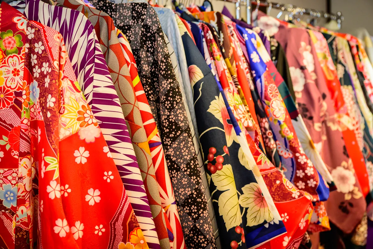 A colorful selection of kimono fabrics