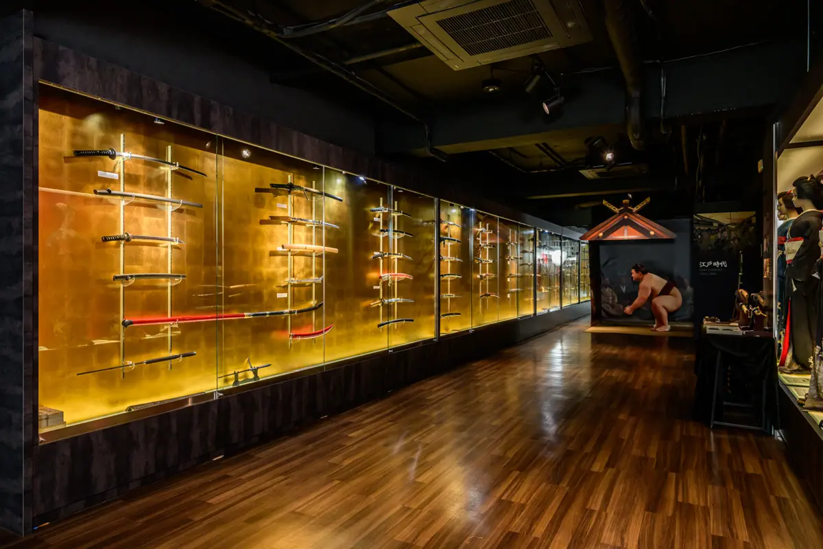 Historic Japanese swords viewed during the guided museum tour